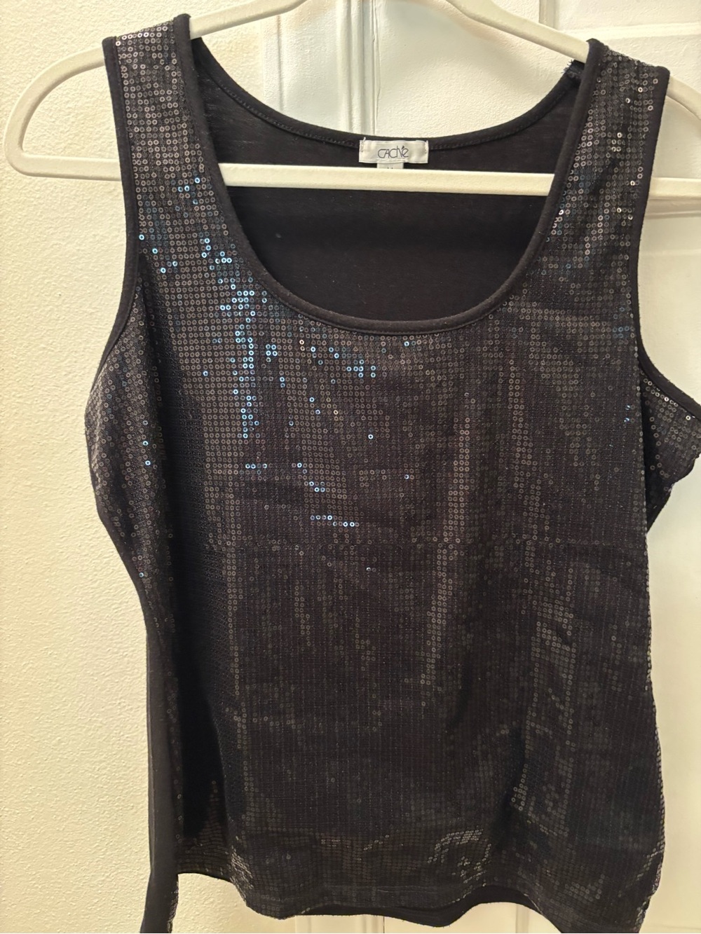 Cache Black Scoop Neck Sequin Top
Size M